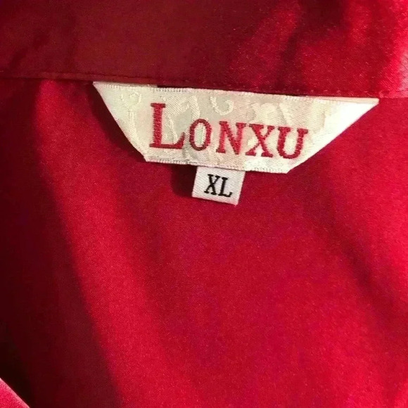 Lonxu Women’s XL Silky Satin Wine Pajama Set Button Front L/S - Picture 7 of 9
